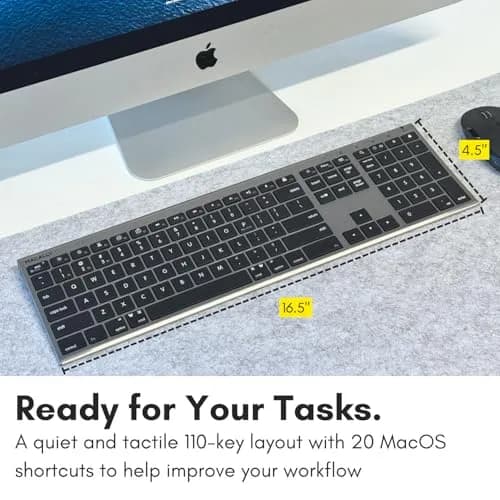 Macally ACEBTKEYSG Wireless Bluetooth Keyboard for Mac - 110 Keys, 20 Shortcuts, Numeric Keypad, Space Gray thumbnail 5