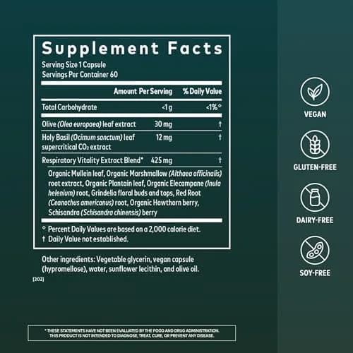 Gaia Herbs Mighty Lungs Vegan Capsules 60 Count (180 Vegan Capsules) | Supports Respiratory Health thumbnail 2