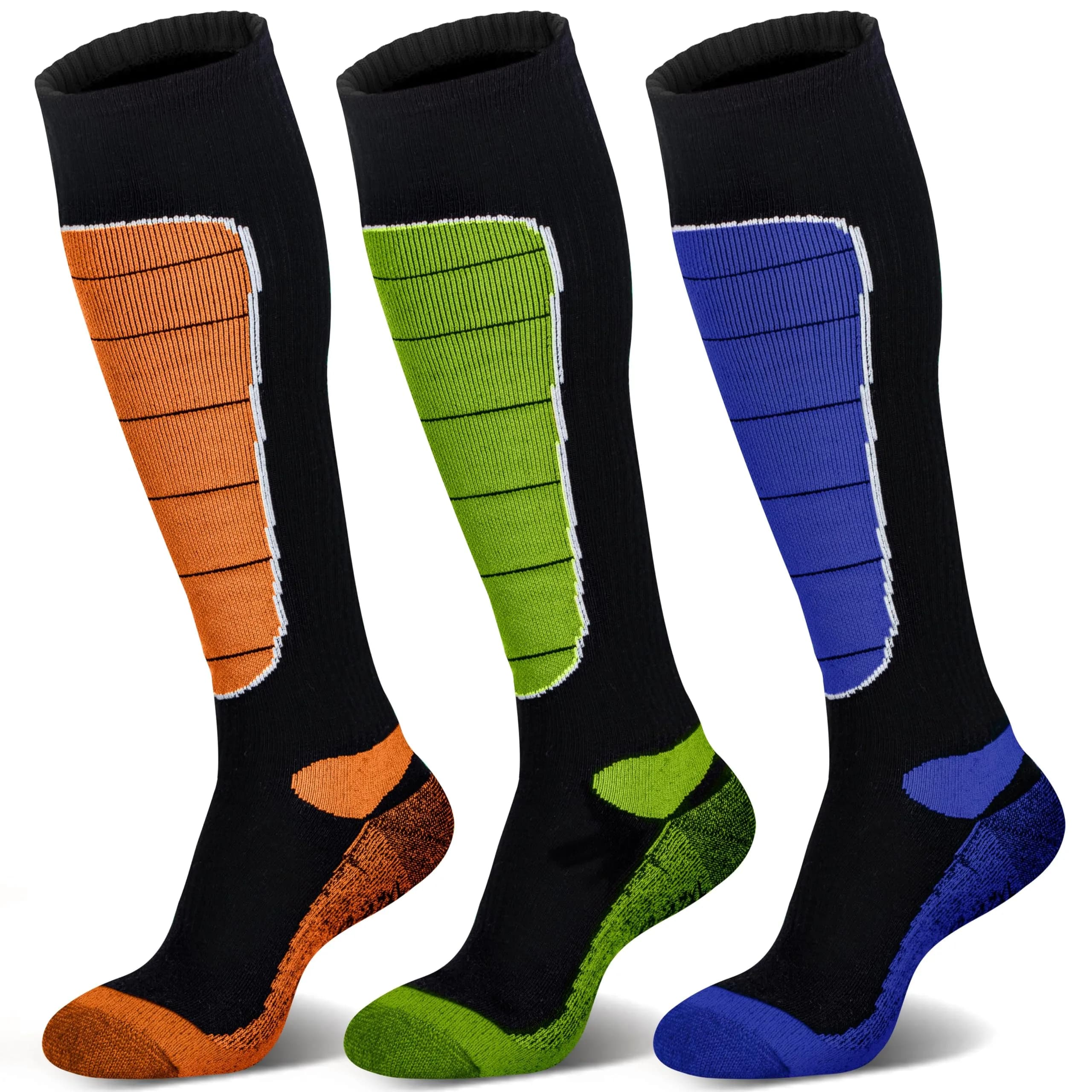Hylaea Merino Wool Cold Weather Socks for Ski, Snowboarding, Snow, Winter, Knee-high Warm Socks, Thermal, Cushioned, Moisture Wick, Hunting, Cycling (Medium, Red Blue Green)