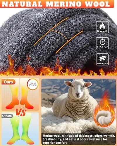 Hylaea Merino Wool Ski Socks Over the Calf | Thermal, Moisture-Wicking & Knee-High (120 chars) thumbnail 3
