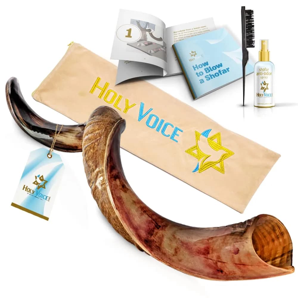 Holy Voice Kosher Kudu Shofar 28"-32" Horn from Israel | Traditional Half-Polished Yemenite — black,brown