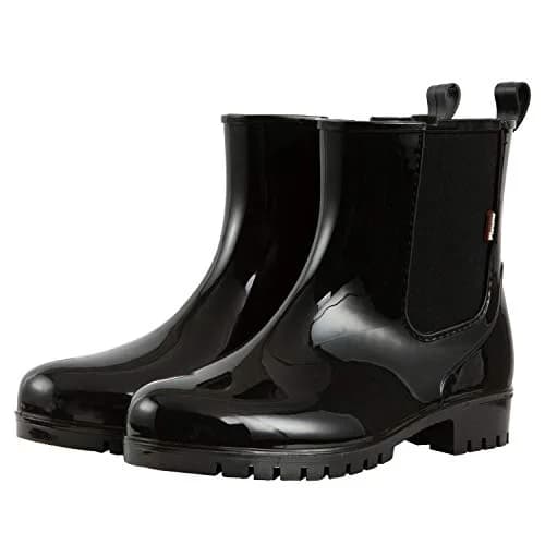 planone Black Chelsea Rain Boots for Women | Waterproof Ankle Height with Non-Slip Sole thumbnail 1