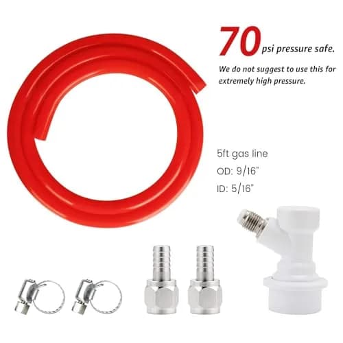 Ferroday Ball Lock Gas Line Assembly 5ft (1.52m) Red | Leak-Proof CO2 Hose for Home Brewing thumbnail 2