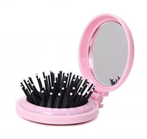 AKOAK Pink Folding Massage Comb with Mirror & Airbag Cushion, 6.5cm | Detangles & Massages Scalp thumbnail 2