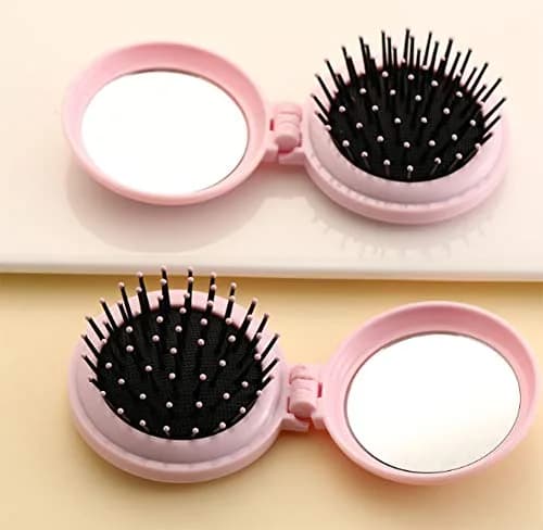AKOAK Pink Folding Massage Comb with Mirror & Airbag Cushion, 6.5cm | Detangles & Massages Scalp thumbnail 3