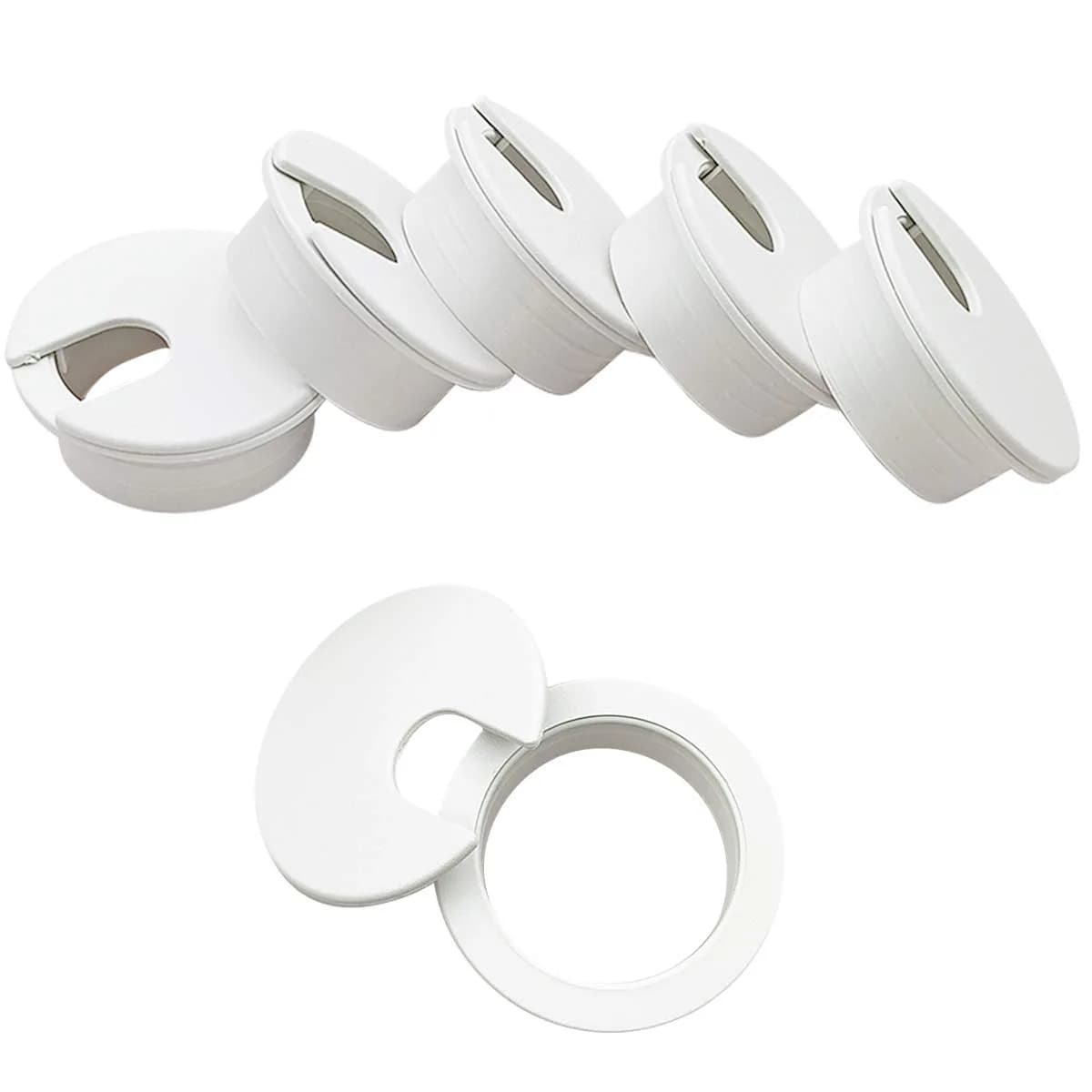 TTSAM Black Plastic Desk Grommet Hole Covers for Cable Management | 2 Inch (50.8 mm) Hole Diameter, Pack of 10 — White / 35mm/ 1-3/8 Inch Mounting Hole Diameter