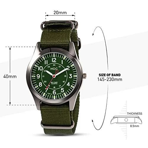 Infantry MDC Mens Military Field Watch 40mm Green Dial Olive Nylon Strap | Japanese Quartz Movement thumbnail 6