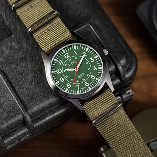 Infantry MDC Mens Military Field Watch 40mm Green Dial Olive Nylon Strap | Japanese Quartz Movement thumbnail 4