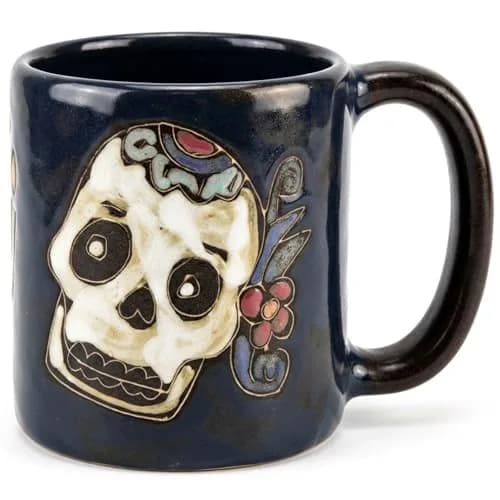 Stoneware Mara Day of the Dead Sugar Skull Mug 16oz | Handcrafted Ceramic Art thumbnail 1