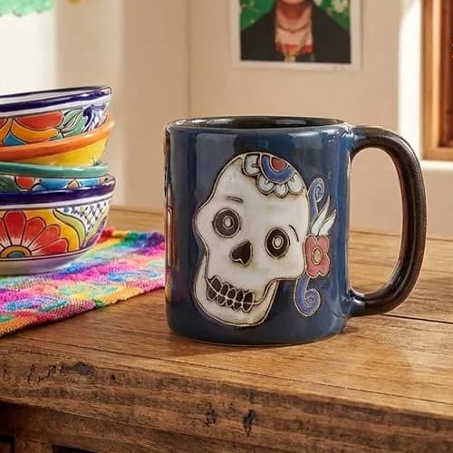 Stoneware Mara Day of the Dead Sugar Skull Mug 16oz | Handcrafted Ceramic Art thumbnail 6
