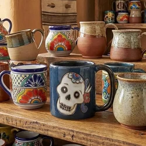 Stoneware Mara Day of the Dead Sugar Skull Mug 16oz | Handcrafted Ceramic Art thumbnail 8