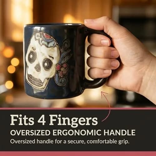 Stoneware Mara Day of the Dead Sugar Skull Mug 16oz | Handcrafted Ceramic Art thumbnail 2