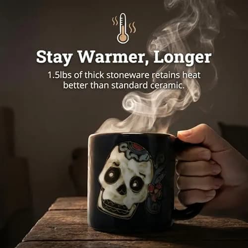 Stoneware Mara Day of the Dead Sugar Skull Mug 16oz | Handcrafted Ceramic Art thumbnail 3