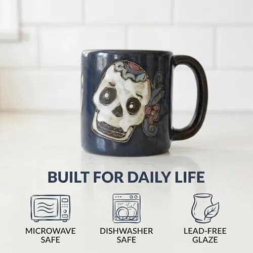 Stoneware Mara Day of the Dead Sugar Skull Mug 16oz | Handcrafted Ceramic Art thumbnail 4