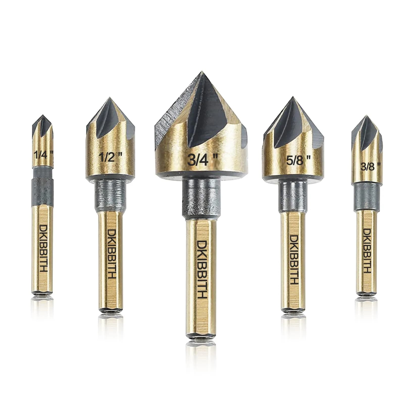 DKIBBITH Countersink Drill Bit Set 3/8" | Precise 82° High-Speed Steel Bits for Wood, Metal & Plastic — 1/4''-3/4''