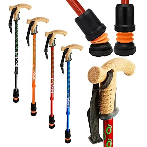 Flexyfoot Shock Absorbing Cork Handle Walking Stick – Improved Comfort, Grip & Safety, Height Adjustable, Orange thumbnail 1
