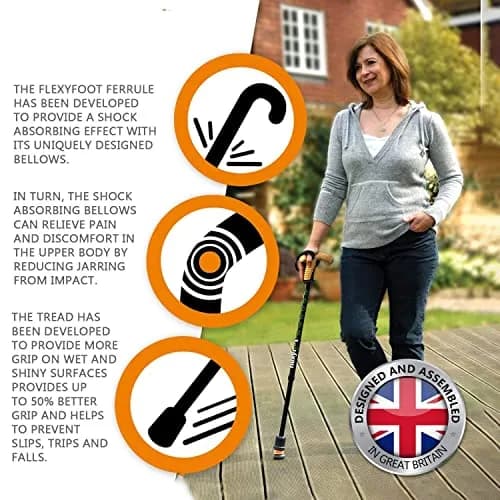 Flexyfoot Shock Absorbing Cork Handle Walking Stick – Improved Comfort, Grip & Safety, Height Adjustable, Orange thumbnail 6
