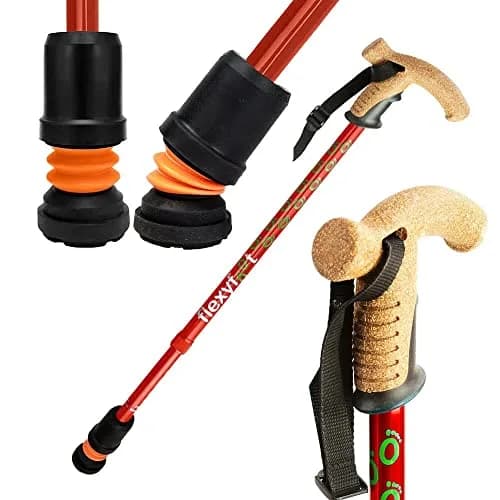 Flexyfoot Shock Absorbing Cork Handle Walking Stick – Improved Comfort, Grip & Safety, Height Adjustable, Orange thumbnail 2