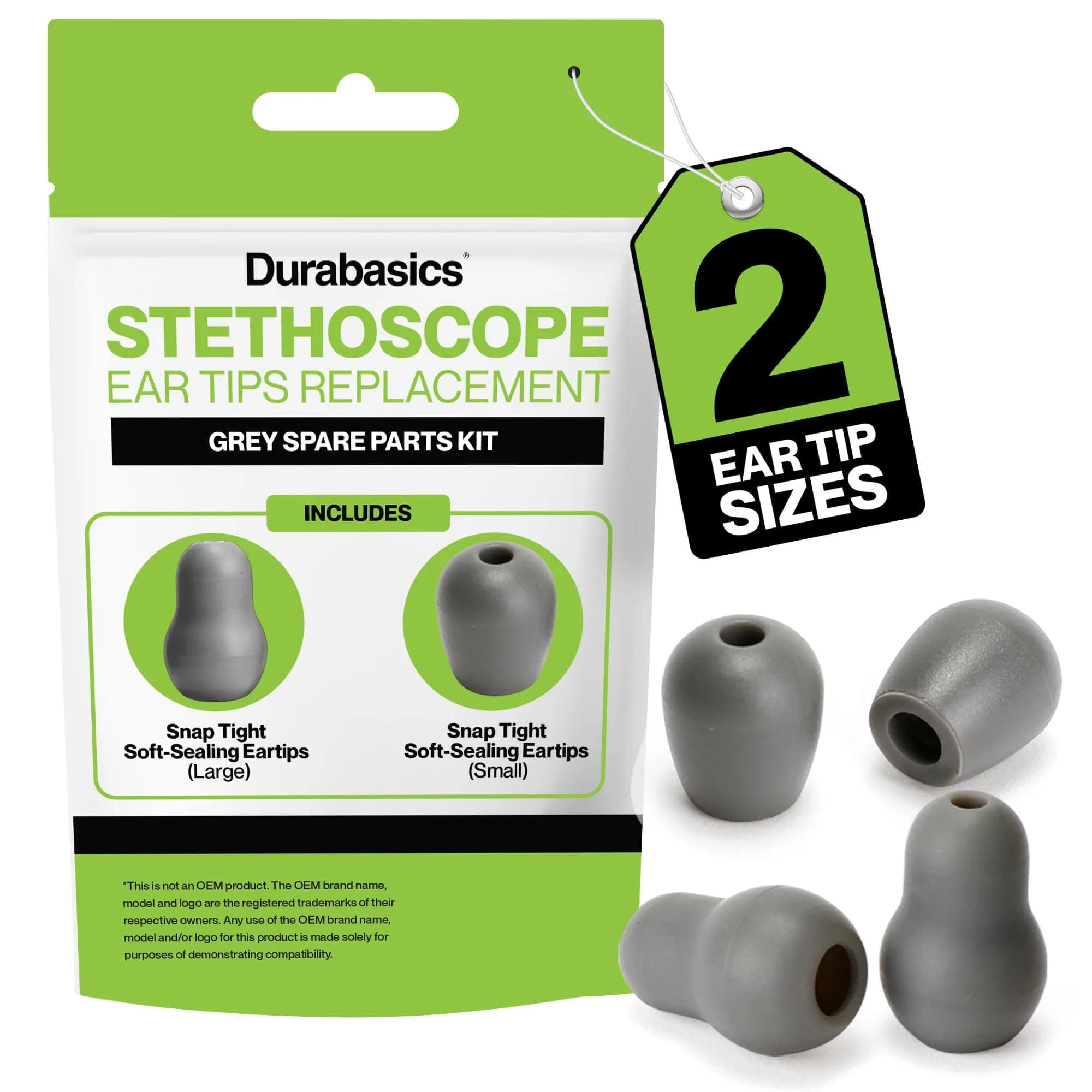 Durabasics Black Stethoscope Ear Tips Set (Small & Medium) | Compatible with Littmann Classic III & Cardiology Models — Grey