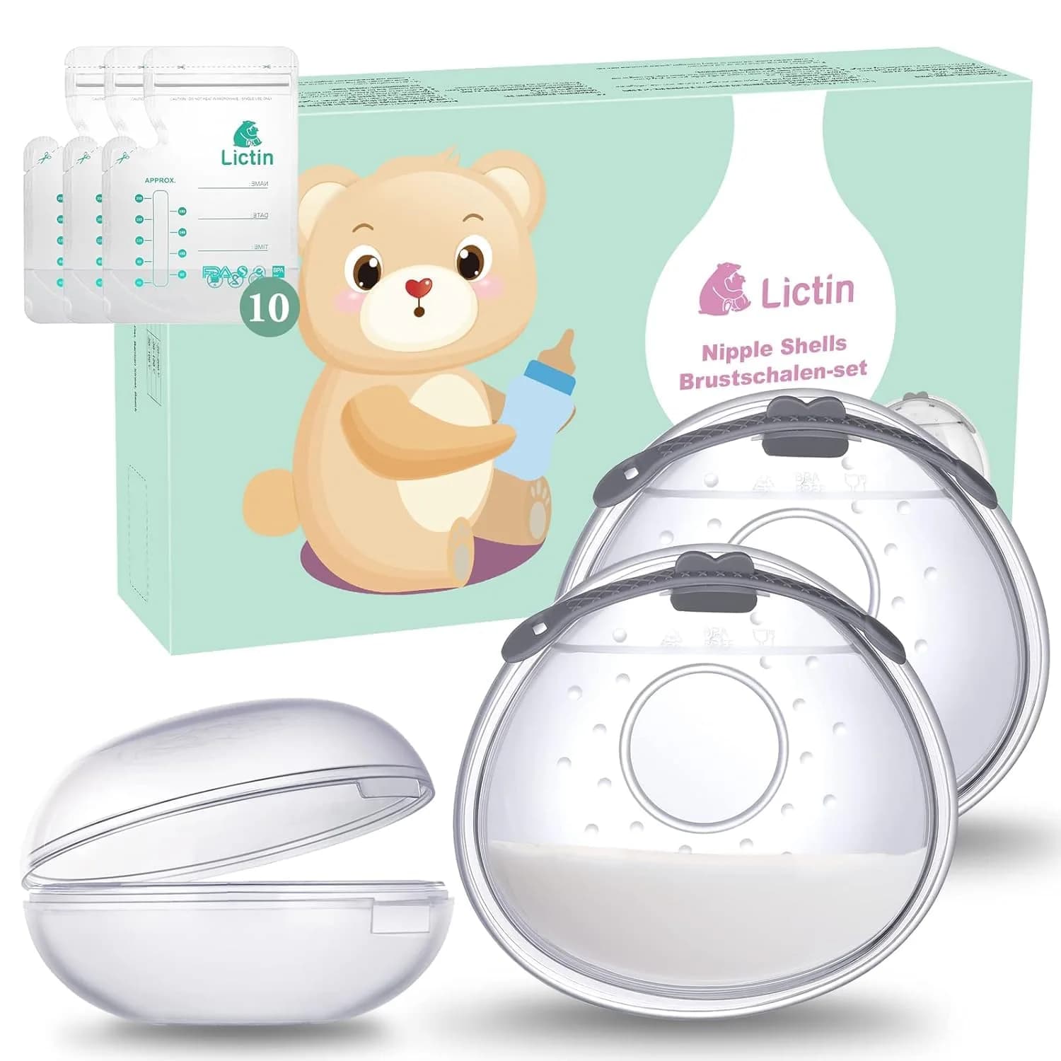 Lictin Breast Milk Collector Shells with Storage Bags - 70ml Capacity, BPA-Free Silicone | Pack of 2 — 70ML/2PCS(Silicone Storage Box)