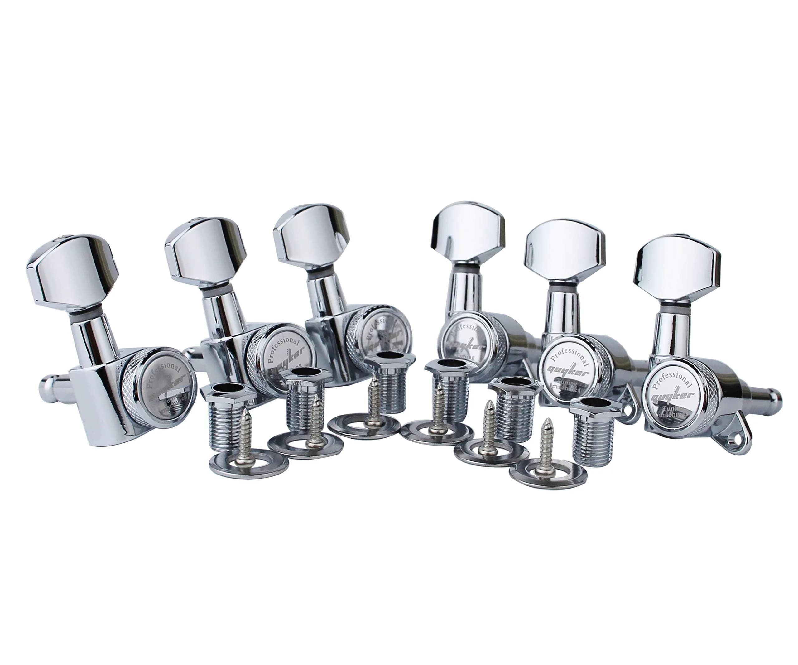 Guyker Chameleon Rainbow 3L + 3R Guitar Locking Tuners - 1:18 Ratio Machine Heads — Chrome / 6 for Right