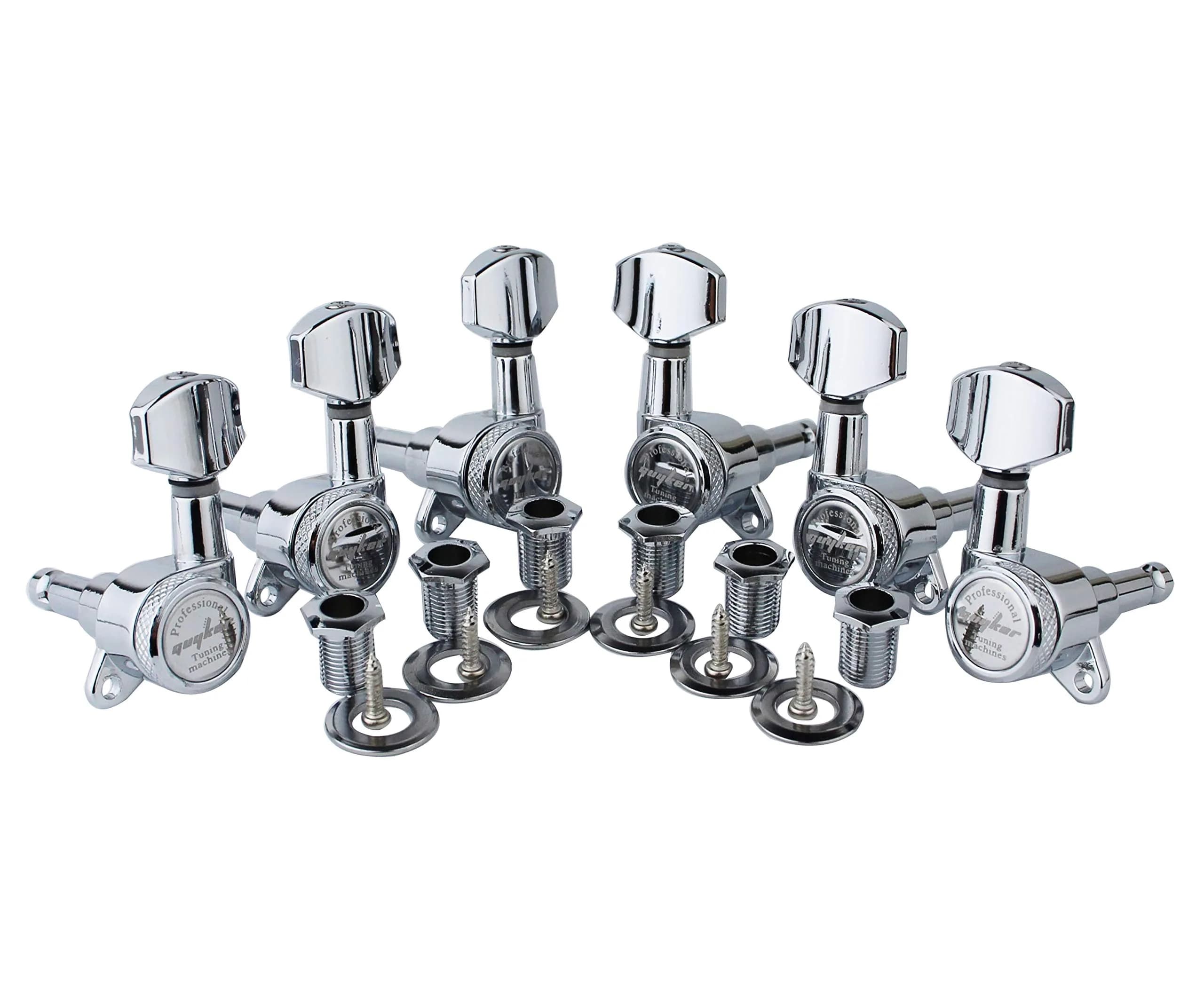 Guyker Chameleon Rainbow 3L + 3R Guitar Locking Tuners - 1:18 Ratio Machine Heads — Chrome / 3L + 3R