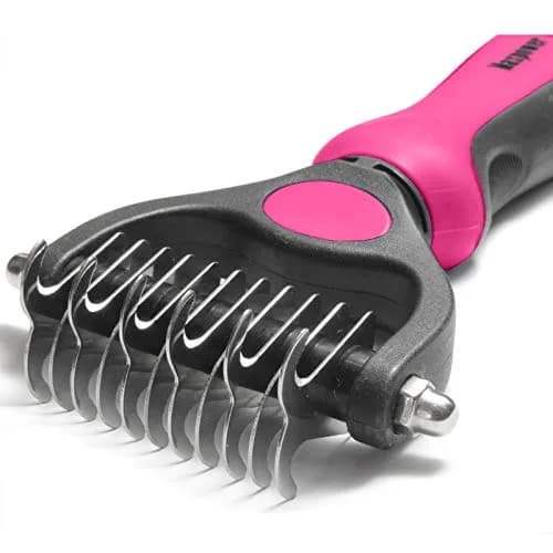 Maxpower Planet Pet Grooming Brush - Dual Sided Undercoat Rake for Dogs & Cats, Pink Small | Reduces Shedding by 95% thumbnail 2
