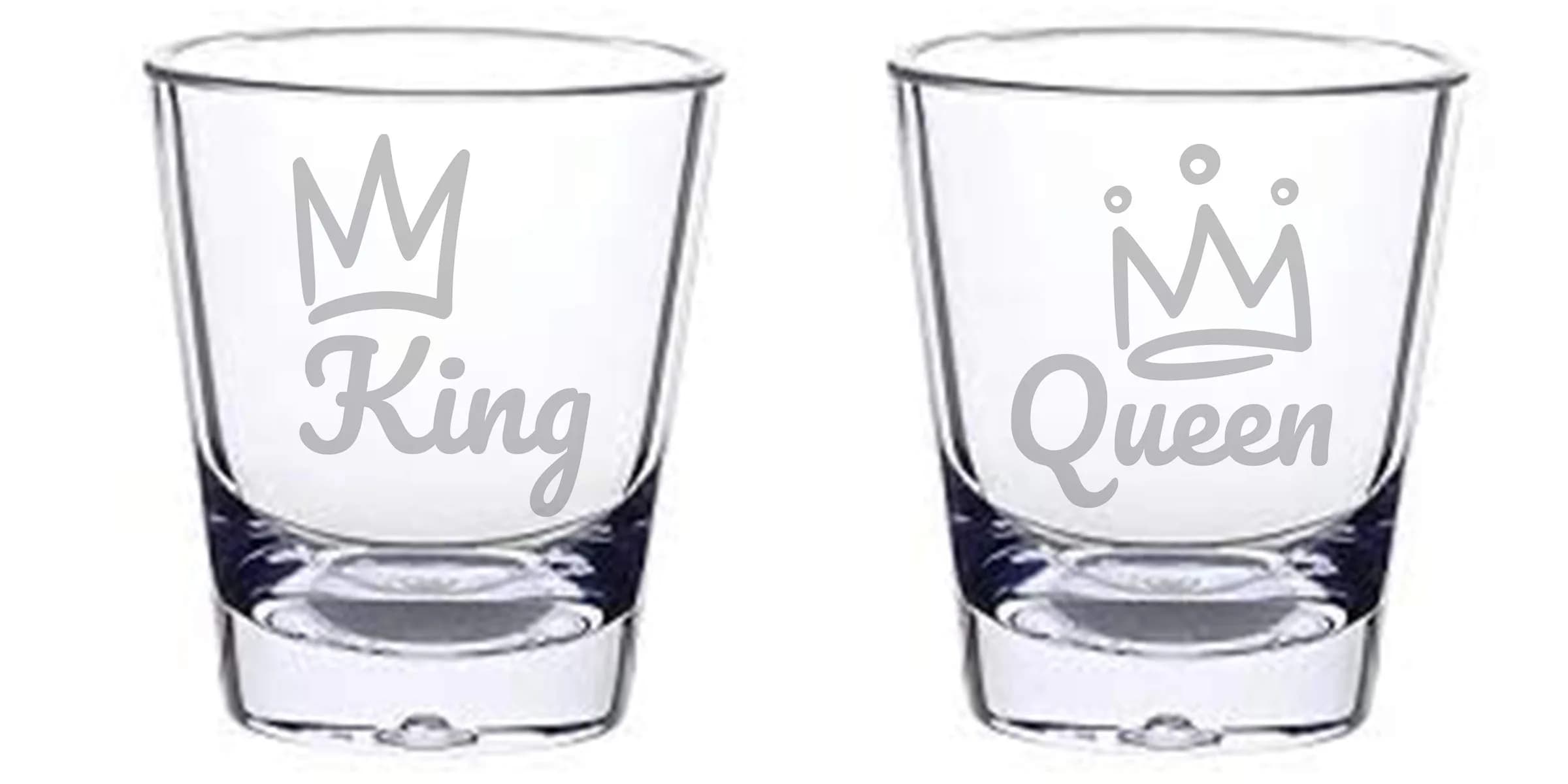 alankathy mug King Queen Shot Glass Set 1.5 oz | Wedding & Anniversary Gift (110 characters) - main product image