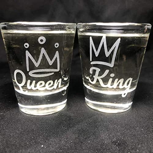 alankathy mug King Queen Shot Glass Set 1.5 oz | Wedding & Anniversary Gift (110 characters) thumbnail 4