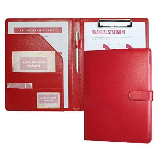 Mymazn Padfolio Clipboard Folder Portfolio with Cover for Legal Pad Holder Letter Size A4 Writing Pad (Red) thumbnail 1