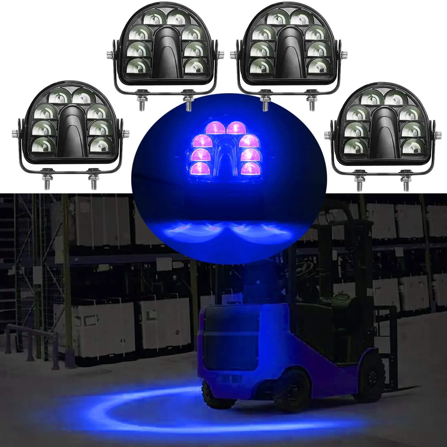 ONERAY LED Forklift Safety Light Red Arc Warning Halo 40W DC10-80V | 1-Pack Red Arc — Blue Arc