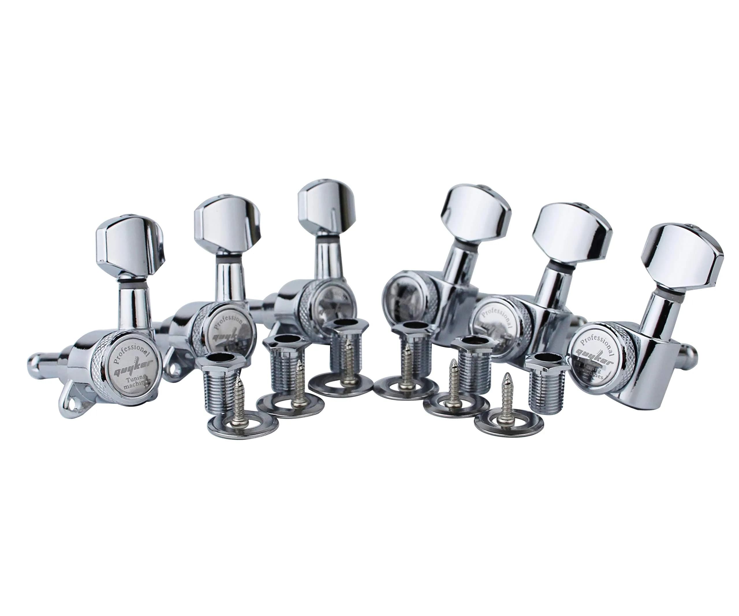 Guyker Chameleon Rainbow 3L + 3R Guitar Locking Tuners - 1:18 Ratio Machine Heads — Chrome / 6 for Left