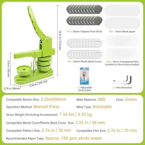 MK.Bear Button Maker Machine 58mm | DIY Badge Pin Maker with Supplies & Circle Cutter thumbnail 2