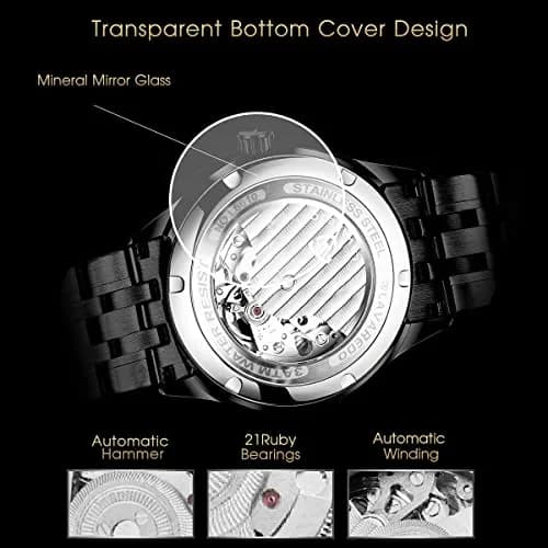A ALPS Automatic Mechanical Watch for Men, 41mm Stainless Steel Skeleton Dial, 30M Water Resistant | Luxury Self-Winding Wristwatch thumbnail 4