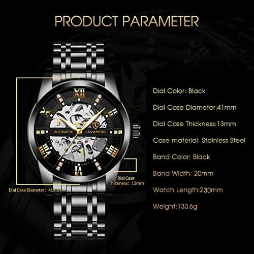 A ALPS Automatic Mechanical Watch for Men, 41mm Stainless Steel Skeleton Dial, 30M Water Resistant | Luxury Self-Winding Wristwatch thumbnail 6