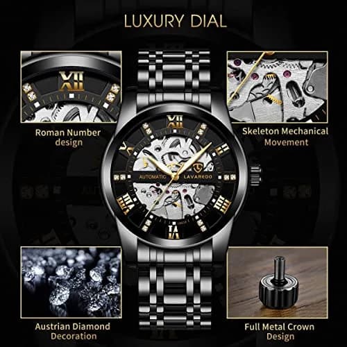 A ALPS Automatic Mechanical Watch for Men, 41mm Stainless Steel Skeleton Dial, 30M Water Resistant | Luxury Self-Winding Wristwatch thumbnail 2