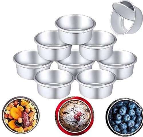 Slafa 4 Inch Mini Cake Pan Set 8 PCS Round Stainless Steel | Non-stick Baking for Home Party Supplies thumbnail 1