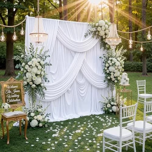 NSSONBEN 10x10 ft Wrinkle Free White Backdrop Curtains for Parties, Polyester Photo Backdrop Drapes 2 Panels 5x10ft for Wedding Birthday Party Photography Background Indoor Outdoor thumbnail 8