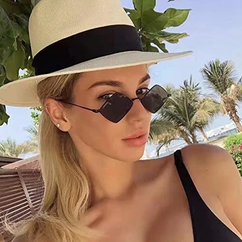ENTHYI Diamond Shape Sunglasses for Men & Women | UV400 Protection, Metal Frame, Black thumbnail 3