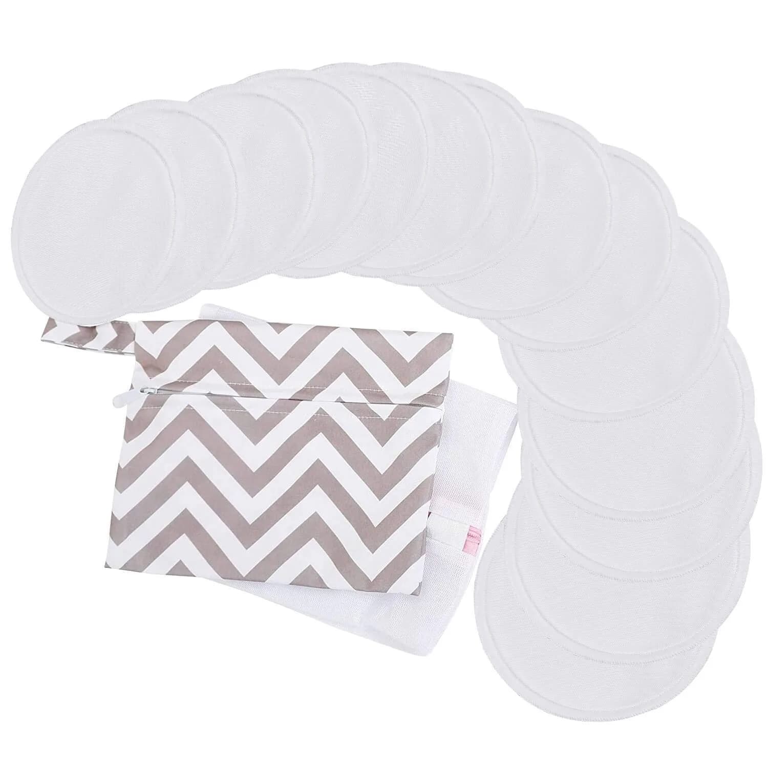 KeaBabies Reusable Nursing Pads for Breastfeeding (Soft White, 14-Pack, 14cm)