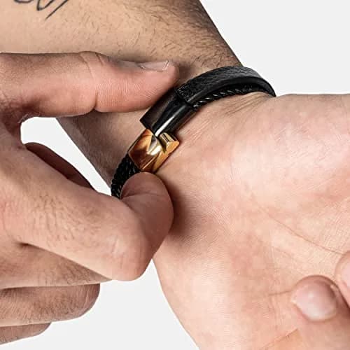 SERASAR Leather Men Bracelet Black Stainless Steel 23cm | Elegant, Durable & Gift-Ready thumbnail 4