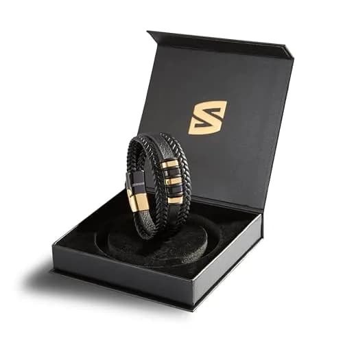 SERASAR Leather Men Bracelet Black Stainless Steel 23cm | Elegant, Durable & Gift-Ready thumbnail 2