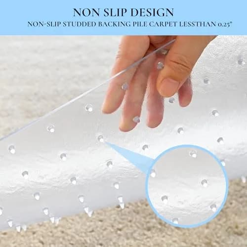 HOMEK Office Chair Mat for Carpet 53" x 45" | Low Pile Carpet Protector, Clear, Non-Toxic thumbnail 4