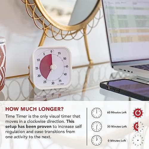 Time Timer Home MOD Visual Timer 60 Minute | Silent Operation, White Cotton Ball thumbnail 3