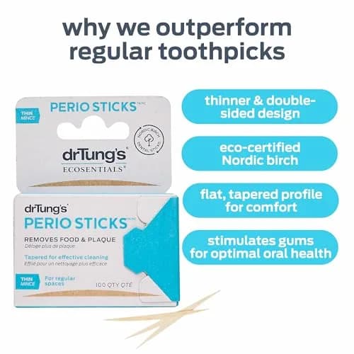 drTung's Perio Sticks Dental Floss Picks - Thin, 200 Count (Pack of 2) | Dentist-Recommended for Gum Health thumbnail 2