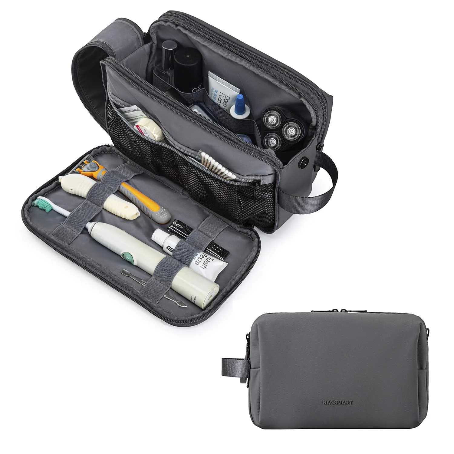 BAGSMART Toiletry Bag for Men, Travel Organizer, Water-Resistant, Black, Medium | Spacious & Multi-Functional — Grey / Medium