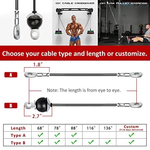 SYL Fitness Cable for DIY Home Garage Gym Cable Pulley System (Black: Type B, 88 in) | 340lb Capacity, Wear-Resistant Nylon thumbnail 4
