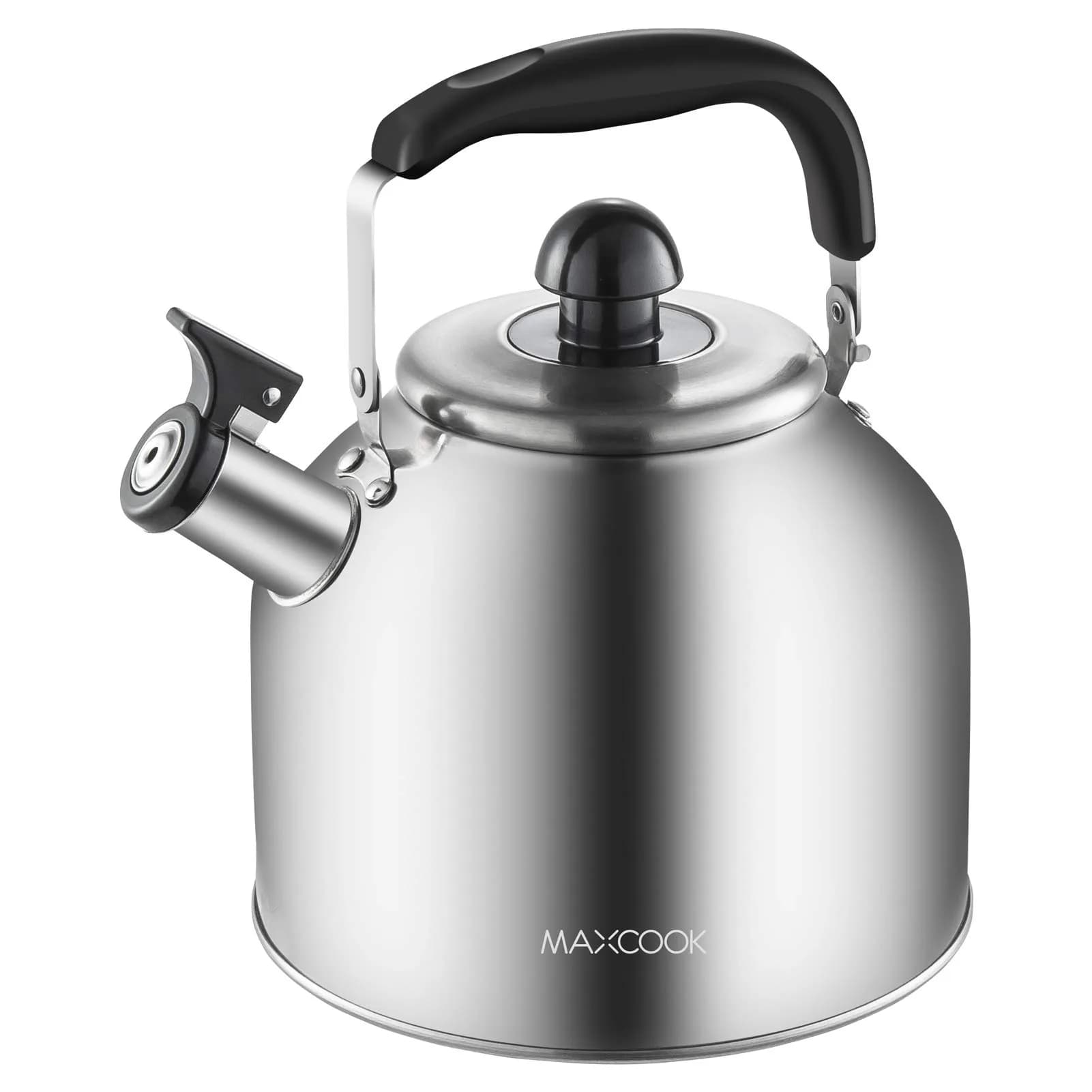 MAXCOOK 4.2 Quart/4L Stainless Steel Whistling Tea Kettle | Induction Compatible, Brushed Satin Finish - main product image
