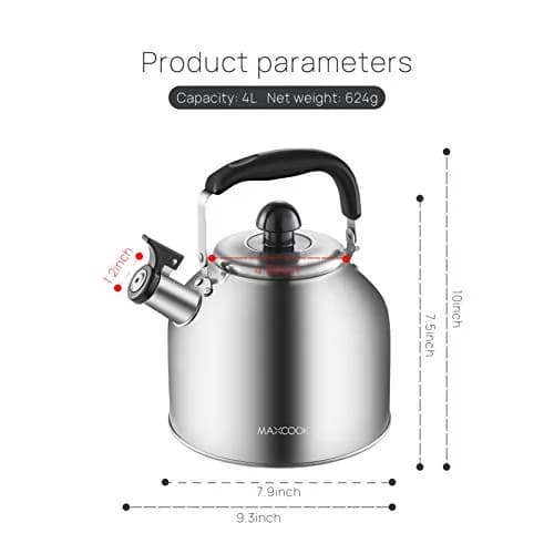 MAXCOOK 4.2 Quart/4L Stainless Steel Whistling Tea Kettle | Induction Compatible, Brushed Satin Finish thumbnail 4