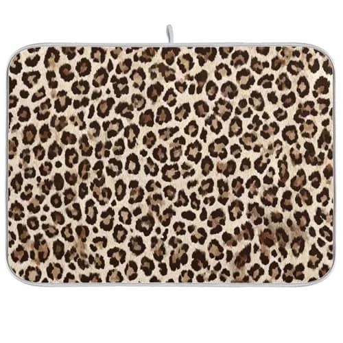 Kcldeci Leopard Print Dish Drying Mat 18x24 inch | Microfiber & Foam Absorbs Moisture thumbnail 1